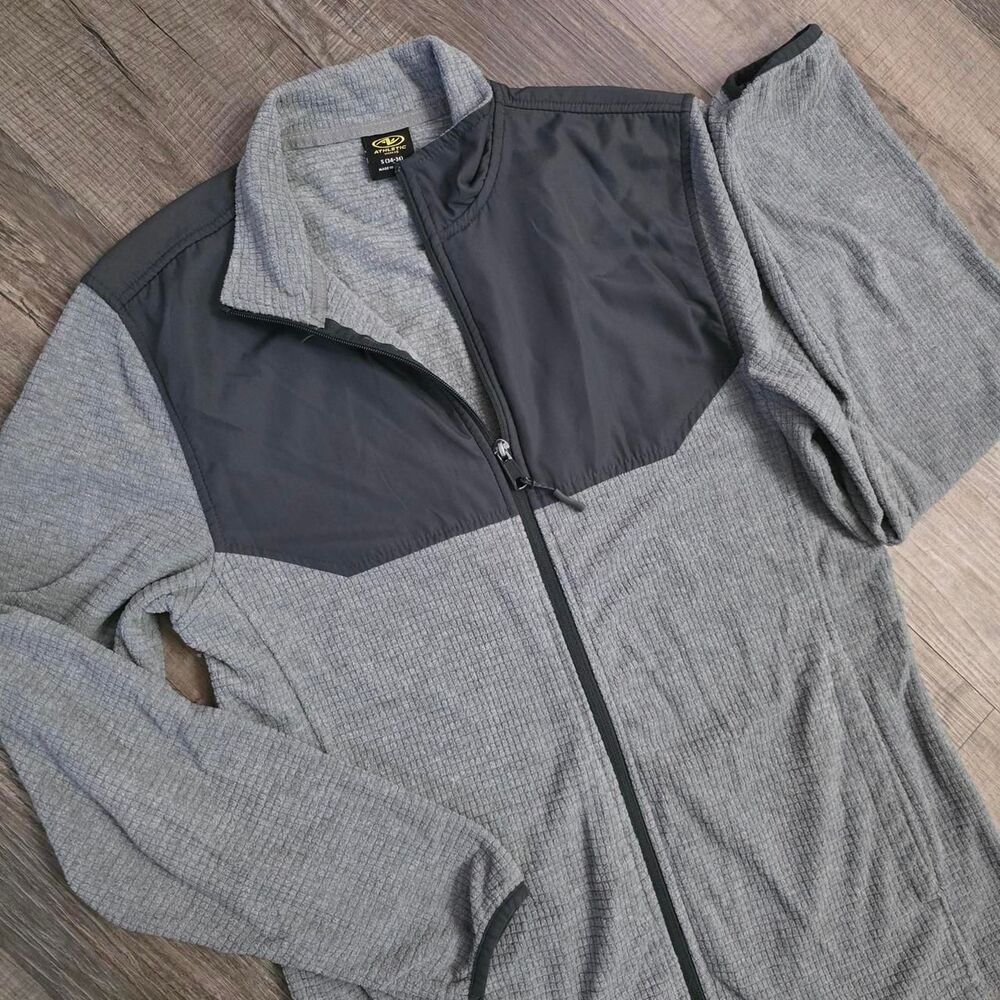 Athletic Works Mens Mixed Media Full Zip Grid Fleece Jacket Grey Small EUC